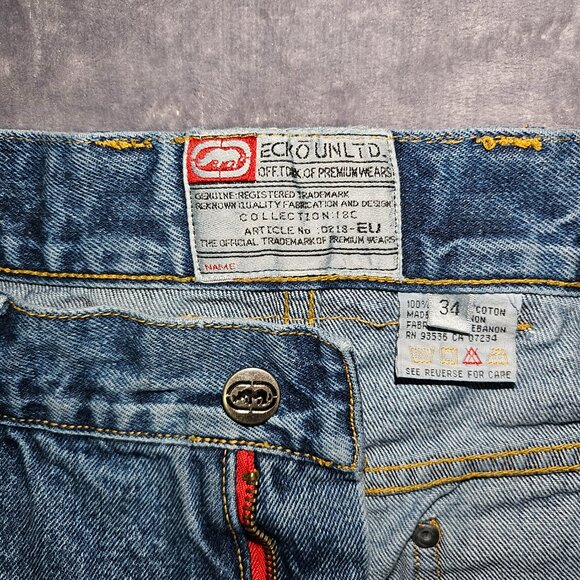 Vintage Ecko Unltd Collection18c Baggy Blue Jeans Men's 34 90ss Y2K Hip Hop Skat - Picture 8 of 16